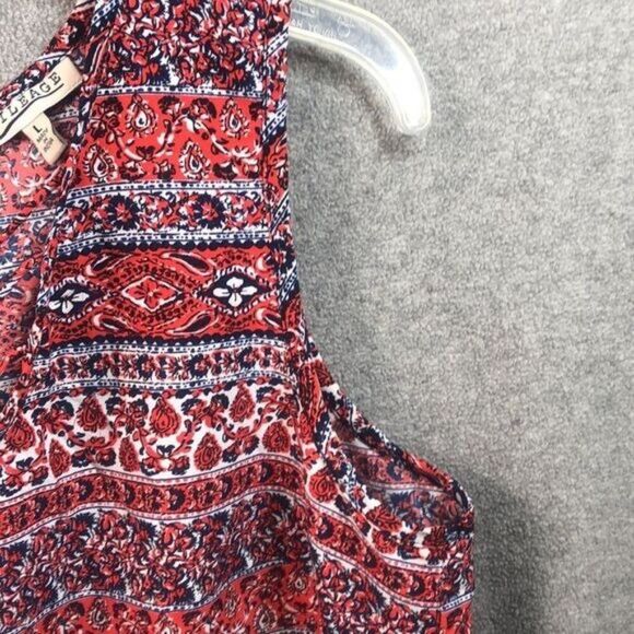 Vintage-Inspired Mileage Sleeveless Red & Blue Patterned Blouse With Keyhole Det - Picture 12 of 15
